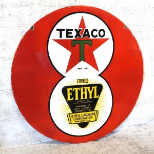 TEXACO×ETHYL ビンテージ ホーロー両面看板