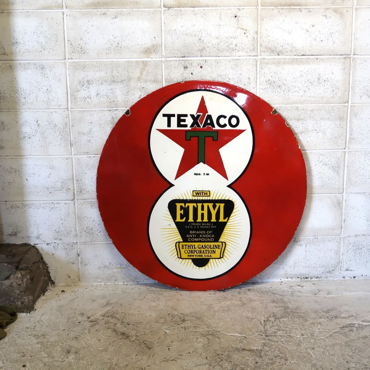 TEXACO×ETHYL ビンテージ ホーロー両面看板