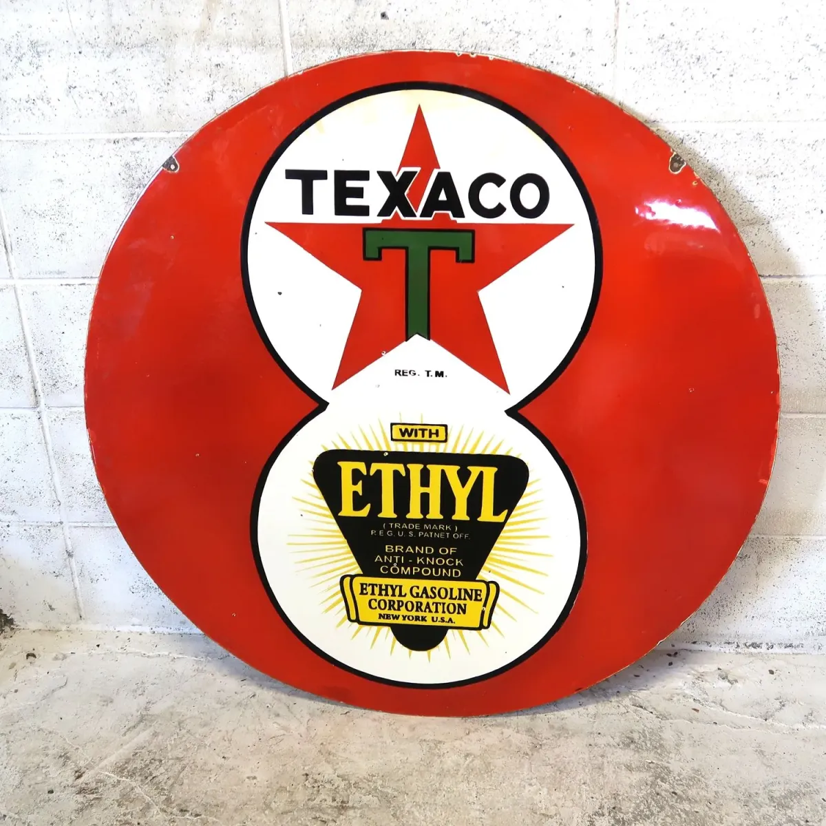 TEXACO×ETHYL ビンテージ ホーロー両面看板