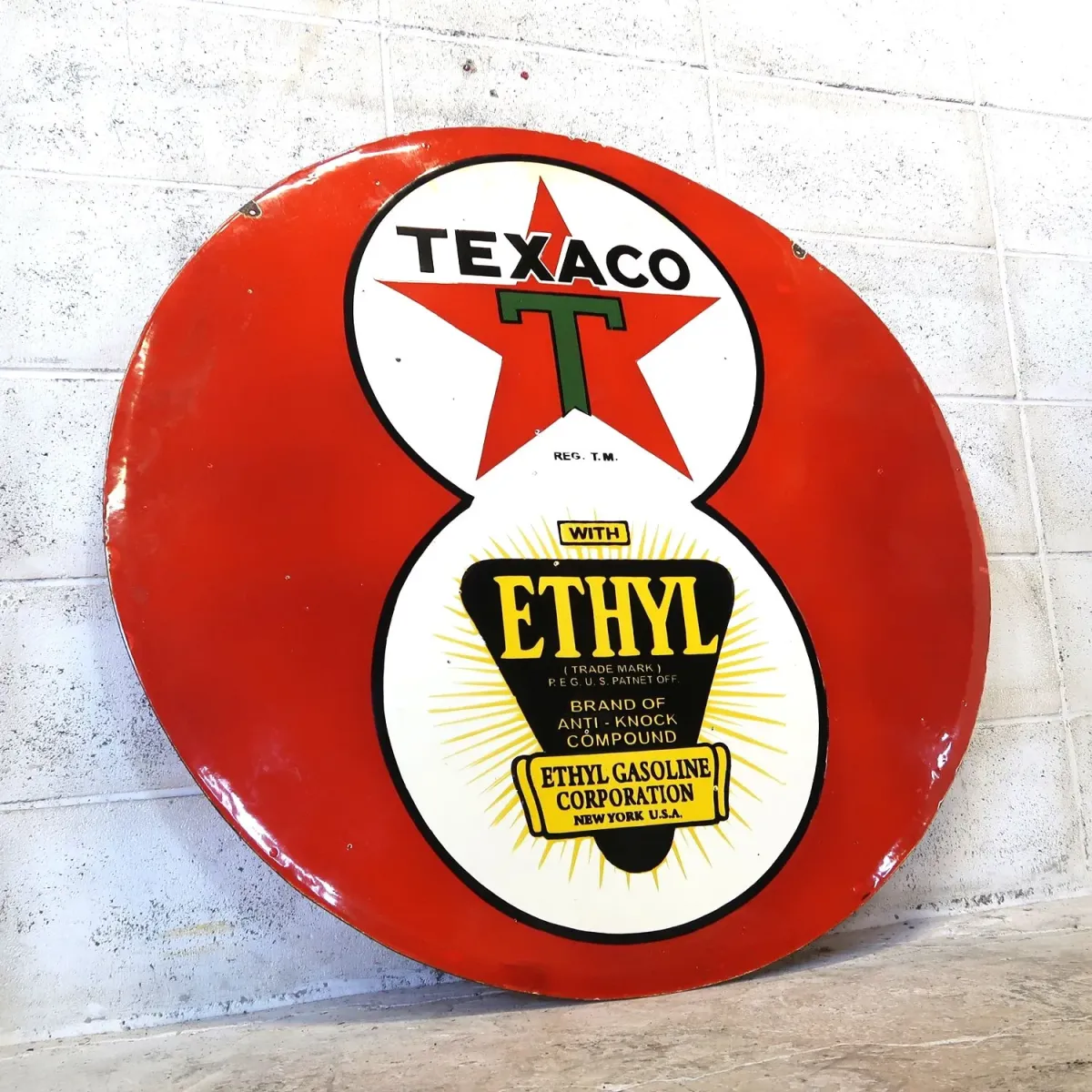 TEXACO×ETHYL ビンテージ ホーロー両面看板