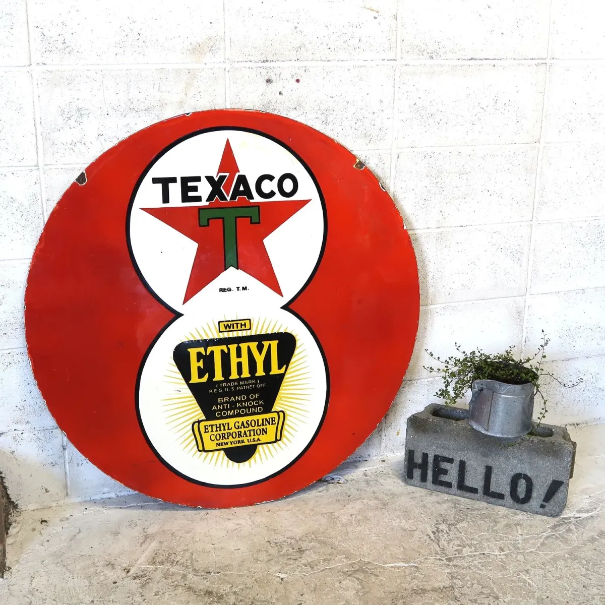 TEXACO×ETHYL ビンテージ ホーロー両面看板